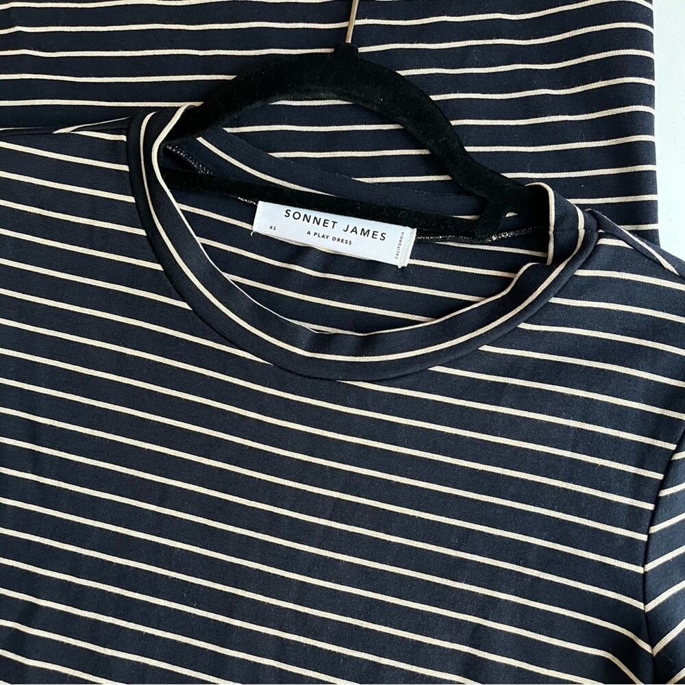 Sonnet James Play Stripe Midi Dress Navy White - Picture 2 of 7